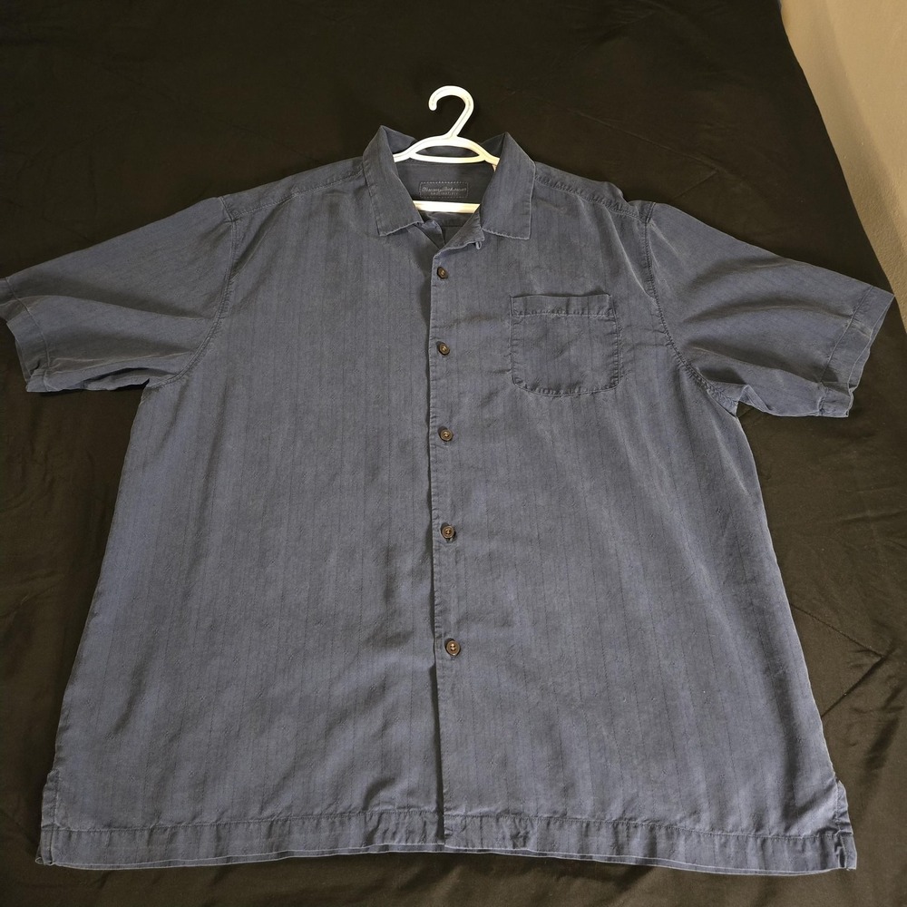 Tommy Bahama Shirt Mens 2XL Blue 100% Silk Camp Short Sleeve Button Up‎ Casual